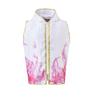 เสื้อกั๊กมีฮู้ดสีแดงเลือดหมูเมทัลลิกสำหรับนักมวย แขนกุด มีแถบข้างตัว  ชุดสำหรับใส่ในเวที  แจ็คเก็ตนักสู้แบบสั่งทำพิเศษ - Product Image 5