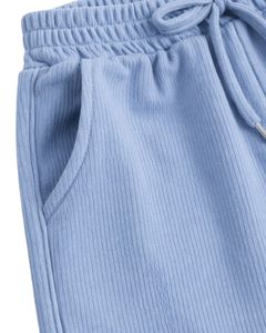 Conjunto de Top Corto Acanalado y Pantalones Cortos con Cordón para Mujer, Azul Cielo con Estrella Negra, Atuendo Casual de Dos Piezas para Descansar, Venta al por Mayor Personalizada - Product Image 6