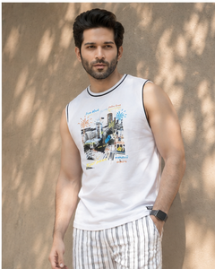 AULTRA ONE ENTERPRISES <b>Men's</b> <b>White</b> O-Neck Sleeveless <b>Tank</b> <b>Top</b> 100% Cotton 3D Printed Casual Breathable Knitted 220g - Product Image 6