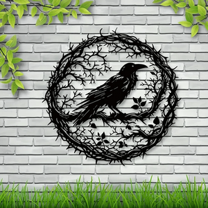 Arte da parete in metallo con corvo nero gotico per decorazioni domestiche - Silhouette di uccello industriale vintage - Product Image 6