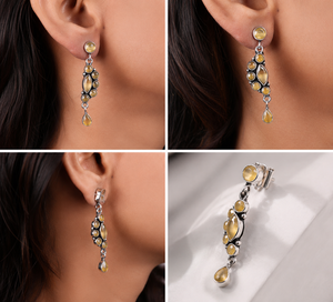 Onyx Chandelier <b>Earrings</b> | <b>Silver</b> Plated Brass with Lovers Shape | Vintage Boho Style Women's Party Jewelry - Product Image 5