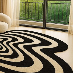 Luxury Modern <b>Hand</b> <b>Tufted</b> Wool <b>Rug</b>, Black Beige Abstract Irregular Carpet Living Room <b>Rug</b>, Mid Century Statement Carpet,Decor - Product Image 4