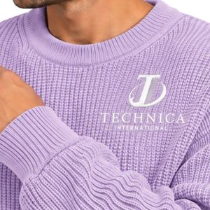 Lavender Purple Mens Oversized Crew Neck <b>Waffle</b> Knit Sweatshirt Long Sleeve Casual Pullover Streetwear Loose Fit Fashion <b>Shirts</b> - Product Image 4