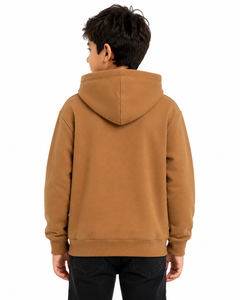 Sweat-shirt à capuche mi-zippé pour garçons, en mélange de coton et polaire, chaud et décontracté, marron uni, à manches longues - Product Image 3