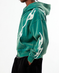 Sudadera con capucha para hombre, de invierno, oversize, con bordado desgastado, con cremallera, 100% algodón, forro polar, lavado ácido personalizado, ajuste OEM, hombros caídos - Product Image 6
