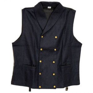Gilet Homme M.AFZAL en Laine Mélangée Bleu Marine, Double Boutonnage, Col en V Vintage, avec Poches, Écologique, Hiver, Reconstitutions Historiques du XIXe Siècle - Product Image 6