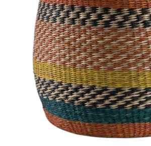 Handmade Seagrass <b>Storage</b> <b>Basket</b> with Ring Handles Multi Color Striped Pattern <b>Wicker</b> Container Bin for Laundry Organizer - Product Image 3
