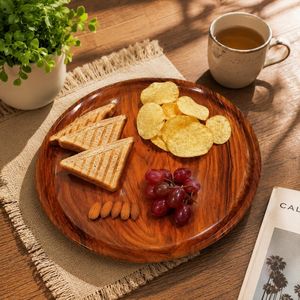 Plateau de service en bois artisanal de luxe, finition bois naturel riche, pour la salle à manger et la décoration de la maison, plateau décoratif - Product Image 2