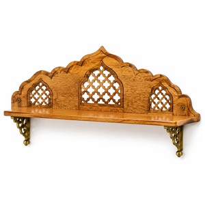 Étagère murale en bois de manguier artisanal de Jaipur, style Jharokha, avec supports en laiton, vente en gros - Product Image 1