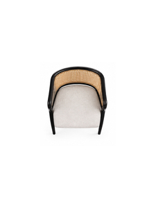 Modern Wooden Armchair with Linen Upholstered Seat and <b>Cane</b> Backrest Contemporary Design for Dining Room Furniture - Product Image 3