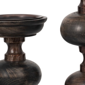 Antique <b>Set</b> Of 3 Dark Wood Pillar <b>Candle</b> Holders Handcrafted Turned Design For Rustic Home Decor High Quality Export Item - Product Image 4