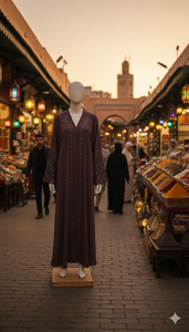 Abaya élégante brodée prune - Robe longue luxueuse et modeste avec détails argentés complexes cousus à la main et manches cloche - Product Image 4