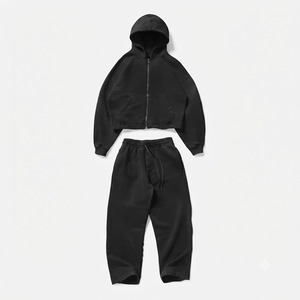 Acid Washed Oversized <b>Zip</b>-<b>Up</b> Hoodie Tracksuit Set Lightweight Fleece Vintage Spring Streetwear Unisex Sweat Suit Wholesale - Product Image 6