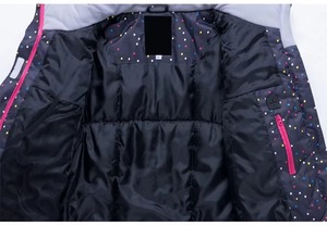 Chaqueta de Esquí y Snowboard para Mujer, Negra con Puntos Rosas, Azules, Amarillos y Blancos, con Capucha, Acolchada, Impermeable, Aislante Sintética para Invierno - Product Image 2