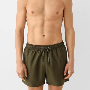 Men's Solid Olive Green <b>Quick</b> <b>Dry</b> Drawstring Casual <b>Shorts</b> Mid Waist 100% Polyester Woven Board <b>Shorts</b> - Product Image 2