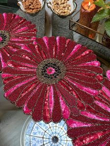 Embroidered Floral <b>Table</b> <b>Runner</b> Red Pink Sequin Bohemian Home Decor Washable - Product Image 6