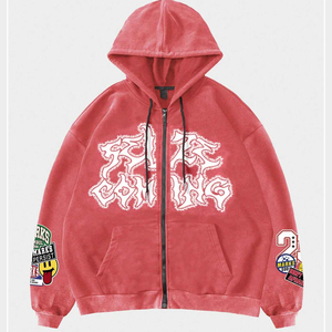 Cyber Y2K <b>Hoodie</b> Men Zip Up Devil Horn <b>Hoodie</b> Green <b>Gothic</b> Graphic Print Sweatshirt Harajuku Streetwear Loose Fit Heavyweight - Product Image 1