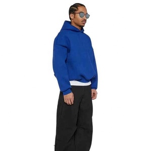 เสื้อฮู้ดสีน้ำเงินล้วน แขนยาว ทรงปกติ สไตล์ลำลองสำหรับผู้ชาย - Product Image 5