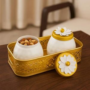 Ensemble de pots de conservation alimentaire en métal avec couvercle Daisy, récipients hermétiques pour la cuisine, forme ronde, design artisanal - Product Image 2