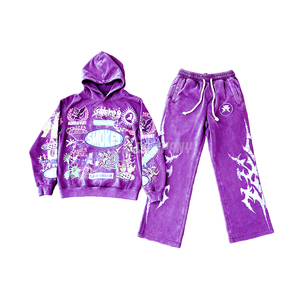 Blue Graphic Hoodie and Sweatpants Set Men Oversized Streetwear Sweatsuit Casual Pullover Hoodie Jogger <b>Pants</b> 2 Piece Set - Product Image 6
