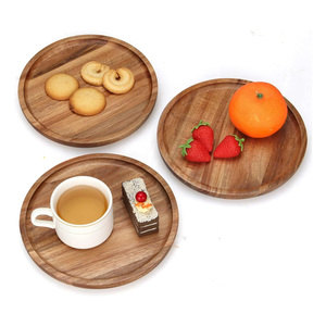 Assiettes à dîner en bois d'acacia Planche à charcuterie ronde Assiette de présentation en bois Plateau décoratif Salade Dessert Apéritif Planches de service - Product Image 2
