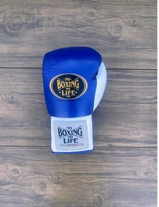 Custom Made Blue and White No Boxing No Life Real Cowhide Leather Lightweight Full Finger Breathable Boxing <b>Gloves</b> Lace-Up - Product Image 4