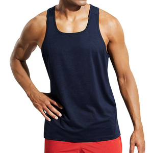 Men's <b>Navy</b> Blue Knitted Tank <b>Top</b> Square Collar Solid Color Breathable Casual Style - Product Image 5