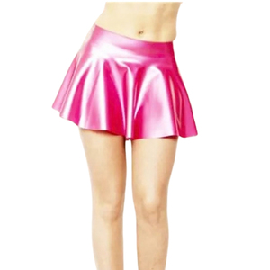 Women High Waist Shiny <b>PU</b> Pleated Mini <b>Skirt</b> Solid Color Flared Style All Seasons Wear - Product Image 5