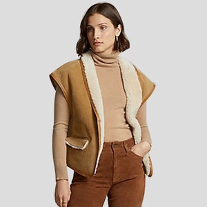Chaleco Aviador de Piel de Oveja y Gamuza Vintage Marrón B3 para Mujer - Product Image 2