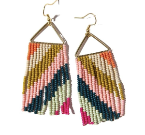 ต่างหูปักลูกปัดสีชมพูและสีฟ้าคุณภาพดีที่สุด งานแฮนด์เมดสำหรับงานแต่งงานจากอินเดีย - Product Image 6