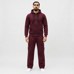 Survêtement gris à capuche pour homme, manches longues, fermeture à cordon, écologique, streetwear épais, décontracté, poches latérales - Product Image 3
