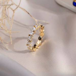 Bague d'éternité en or 18 carats avec diamants de laboratoire taille marquise et ronde, demi-pavé, cadeau de mariage, bijoux - Product Image 2
