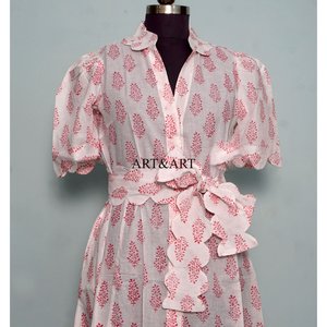 Robe trapèze en pur coton pour femme, imprimée à la main motif floral, style décontracté et élégant, idéale pour le quotidien et les fêtes, simple, lavable - Product Image 4