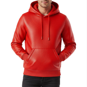 Premium <b>Red</b> Leather Hoodie Luxury Streetwear Pullover Genuine Style Unisex Fashion <b>Jacket</b> Windproof Hip Hop Pullover Sweatshirt - Product Image 6
