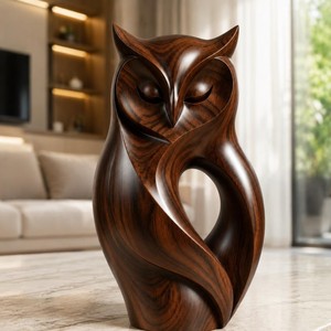 Fabulosa Escultura de Búho de Madera Hecha a Mano, Figura Animal Moderna, Decoración de Mesa, Adorno para Sala de Estar - Product Image 4