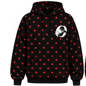 Black <b>Red</b> Polka Dot Women Pullover <b>Hoodie</b> Casual Fleece Sweatshirt Long Sleeve Drawstring Hood Kangaroo Pocket Streetwear - Product Image 1