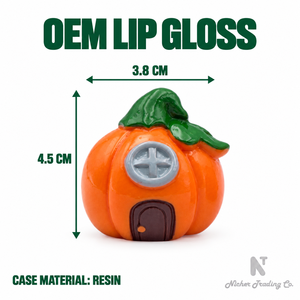 Brillo Labial Casa de Hadas Calabaza Naranja con Tallo Verde, Recuerdo de Fiesta de Halloween, Paquete de Regalo, MOQ Bajo - Product Image 2