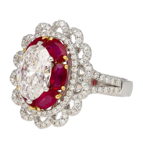 Flower Shape <b>Cocktail</b> <b>Ring</b> Women's 18K <b>Gold</b> Plated Diamond Oval Natural Stone Pave Setting Engagement Glam Style - Product Image 2