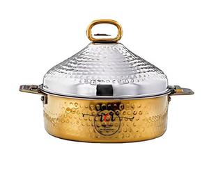 Cacerola de Acero Inoxidable Martillado de Lujo, Dorada, con Tapa de Cúpula, Recipiente Aislado para Mantener la Comida Caliente, Plato para Servir Buffet - Product Image 4
