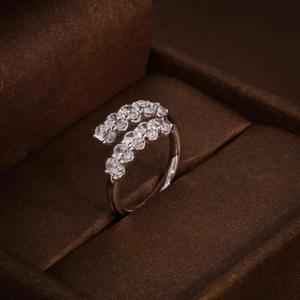 Oval Diamond Wrap <b>Ring</b> in White Gold Double Row Cluster Engagement <b>Ring</b> Unique <b>Open</b> Band Statement <b>Ring</b> Luxury Bridal Jewelry - Product Image 3