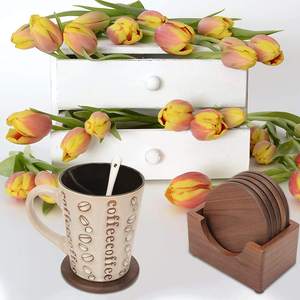 Posavasos de Madera con Soporte, Nogal Natural, para Decoración de Mesa en Hogar u Oficina - Product Image 2