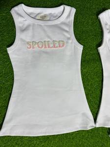 Débardeur court en coton côtelé pour femme, personnalisé avec broderie perlée et lettres, style décontracté, vente en gros - Product Image 2