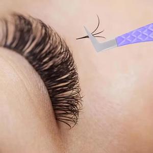 Pinzas de precisión para pestañas con punta dentada, mango morado de acero inoxidable para aplicación de extensiones de pestañas - Product Image 5