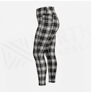 Leggings de yoga taille haute à carreaux pleine longueur avec poches, extensibles dans les quatre sens, en Spandex et Polyester, pour femme - Product Image 3
