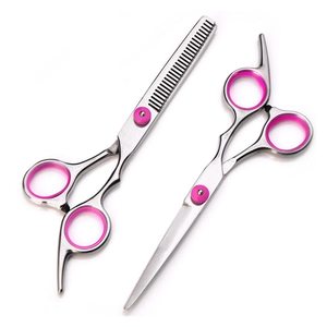 Sharp 440C Stainless Steel Salon Hair Scissors Barber <b>Thinning</b> Shears with Pink Grip for Hairdressers and Stylists - Product Image 1