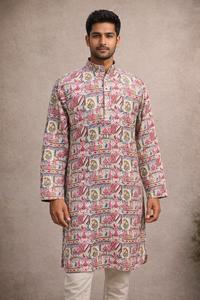 Conjunto de Kurta de Rayón con Estampado Digital y Trabajo Schiffli para Hombre, Diseño Tradicional, con Pantalón Payjama - Product Image 6