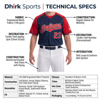 Jersey Baseball Sublimasi Custom 100% Poliester Mesh Kancing Depan Raglan Pendek Anti Lembab Anti Bakteri Cetak Nama Tim
