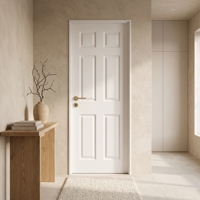 Porte intérieure en bois texturé à 6 panneaux, apprêtée blanche, en HDF mouluré carré, avec cadre, pour projets d'appartements (vente en gros)