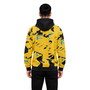 Sweat-shirt à capuche pour homme, imprimé abstrait jaune, noir et bleu, coupe classique, streetwear décontracté, pull avec poche et cordon de serrage à la capuche - Product Image 2