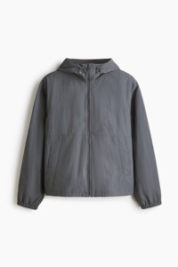 Men's Gray Hooded Puffer <b>Jacket</b> With Zipper Closure Casual Style Polyester Material Winter Wear - Product Image 1